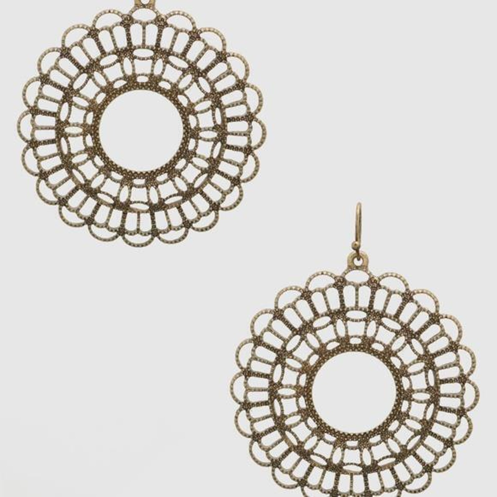 New Boutique Burnished Gold Round Ornate Dangle Drop Hook Earrings
